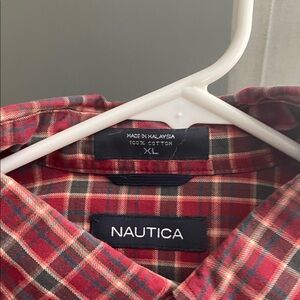 Nautica Men's Red and Black Checkered Shirt